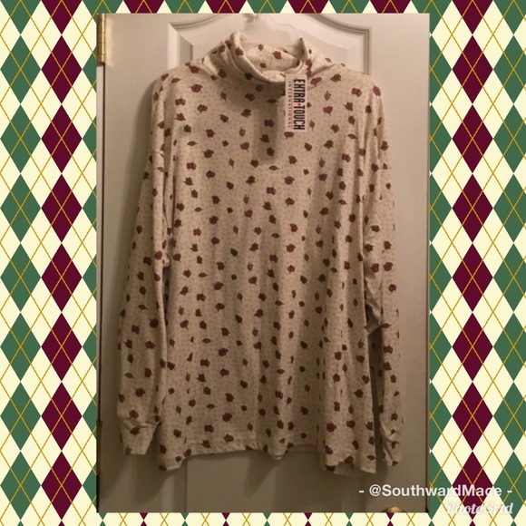 Extra Touch Tops - 🔥FINAL SALE🔥 Leaves print turtleneck plus size